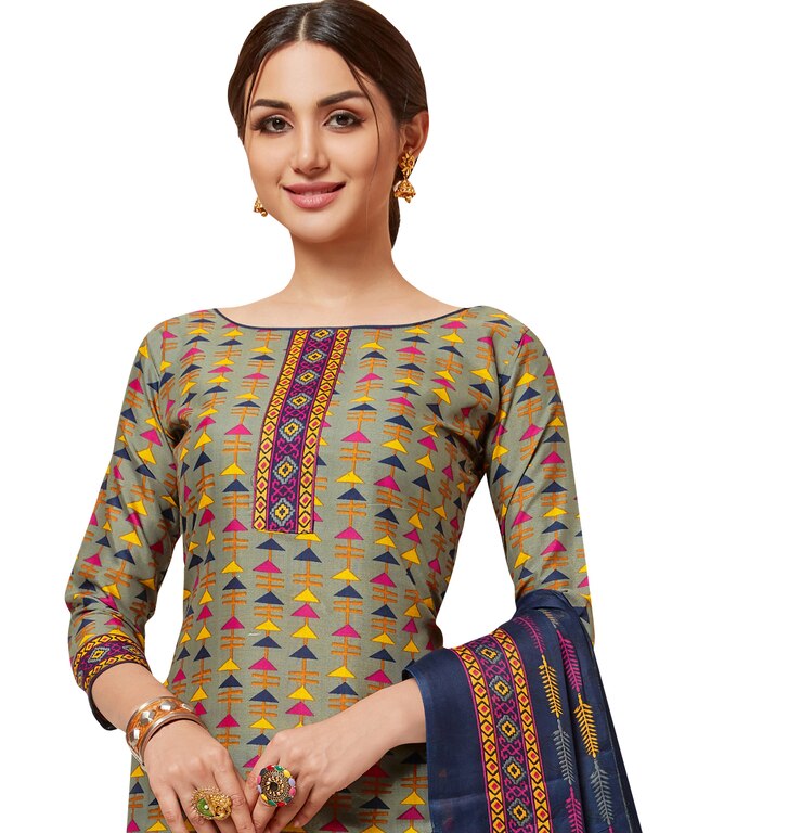 Viva N Diva Grey & Multi Colored Cotton Printed Salwar Suit Dress Material
